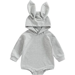 CREAIRY Infant Baby Boy Girl Easter Outfit Bunny Ears Hoodie Romper Sweatshirt Rabbit Long Sleeve T-Shirt Jumpsuit
