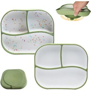 SFCCMM Suction Plates for Toddler & Baby - 100% Food Grade Silicone - Plates Stay Put with Suction - Divided Design Plates for Picky Toddler - Dishwasher &Microwave Safe - BPA Free (Lite Blue, Grey) in Kuwait