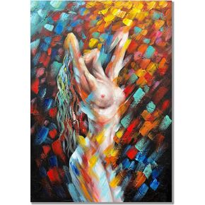 ياو أو مياو فتاة الحمام: لوحات زيتية فنية عارية، لوحة فنية جدارية تجريدية كبيرة من القماش مقاس 28 بوصة × 40 بوصة، فن جدار ملون عمودي لغرفة المعيشة وغرفة النوم والحمام، لوحة فنية جدارية مثيرة مرسومة يدويًا جاهزة للتعليق in Kuwait