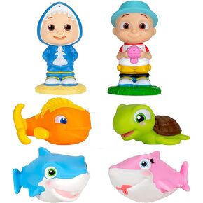CoComelon Bath Squirter Water Toys 6 Pack - Officially Licensed - Featuring JJ, Sharks, Turtle & Goldfish - Add to Bath Time Fun Playset Gift for Toddlers, Preschoolers & Kids - Ages 1-3 (Mold Free)