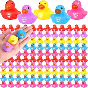 Deekin 100 Pcs Jesus Rubber Ducks Bulk Jesus Loves You Rubber Ducks Christian Ducks Jesus Gifts for Church Religious Christian Events Baskets Fillers Reward (1.4 Inch)