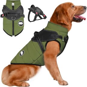 Dog Coat with Harness Detachable, Waterproof Warm Dog Coat for Cold Weather, Reflective Dog Winter Jacket for Small Medium Large Dogs, Puppy Clothes for Teddy Chihuahua