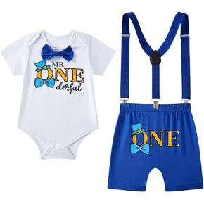 Baby Boys 1st Birthday Outfit Cake Smash Bowtie Romper + Shorts + Suspenders + Hat Clothes Set for Photo Shoot in Saudi Arabia
