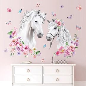 decalmile White Horse Flower Butterfly Floral Wall Decals Stickers in Saudi Arabia