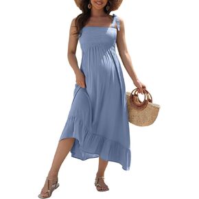 XNHAN Summer Boho Maternity Dress Strap Square Neck Ruffle Hem Maternity Maxi Dress for Baby Shower Photoshoot in Kuwait