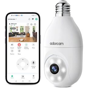 كاميرا مراقبة لمبة الإضاءة من adorcam: كاميرات بمقبس E27 لاسلكية 2K WiFi للمنزل الخارجي والداخلي مع كشف حركة 360 درجة وتتبع تلقائي وأضواء كاشفة ملونة ورؤية ليلية مقاومة للماء in Kuwait