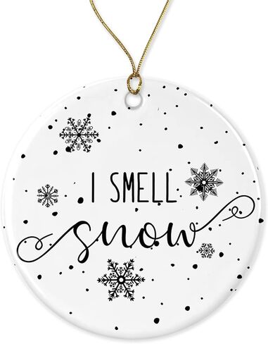 I Smell Snow Ornaments Christmas Gilmore Girls Ornament Holiday Decoration Present Porcelain 3 Flat with Gold Ribbon Free Box One Side in Kuwait