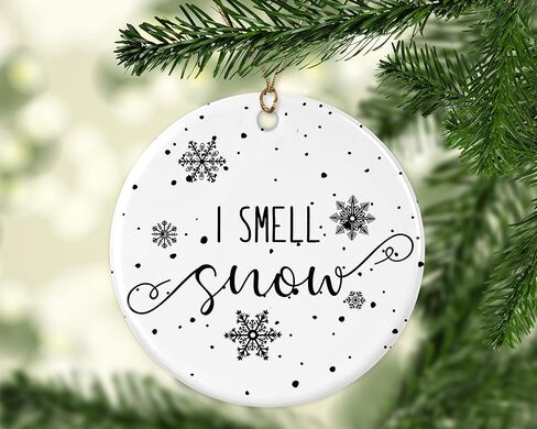 I Smell Snow Ornaments Christmas Gilmore Girls Ornament Holiday Decoration Present Porcelain 3 Flat with Gold Ribbon Free Box One Side in Kuwait