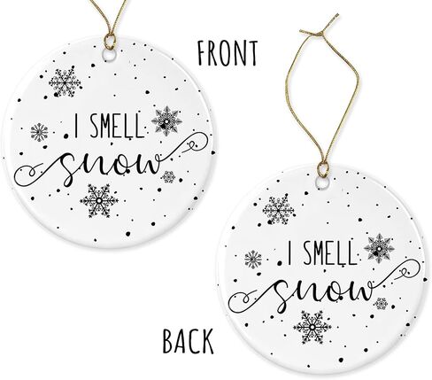 I Smell Snow Ornaments Christmas Gilmore Girls Ornament Holiday Decoration Present Porcelain 3 Flat with Gold Ribbon Free Box One Side in Kuwait