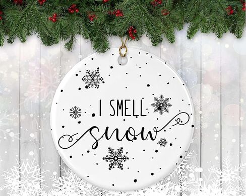I Smell Snow Ornaments Christmas Gilmore Girls Ornament Holiday Decoration Present Porcelain 3 Flat with Gold Ribbon Free Box One Side in Kuwait