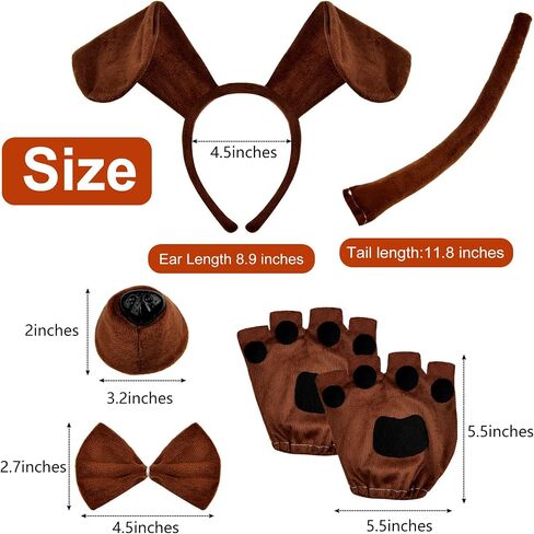 10 Pieces Puppy Dog Costume Set Dog Ear Headband, Bow Tie, Tail, Fake Nose and Puppy Paw Gloves Animal Costume Accessories for Halloween Cosplay Costume Dress Up Party Decoration in Saudi Arabia