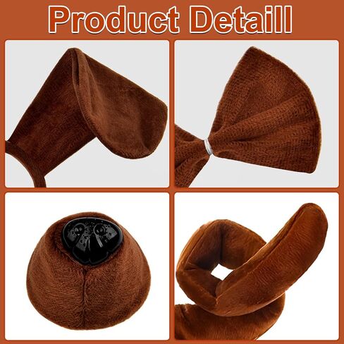 10 Pieces Puppy Dog Costume Set Dog Ear Headband, Bow Tie, Tail, Fake Nose and Puppy Paw Gloves Animal Costume Accessories for Halloween Cosplay Costume Dress Up Party Decoration in Saudi Arabia