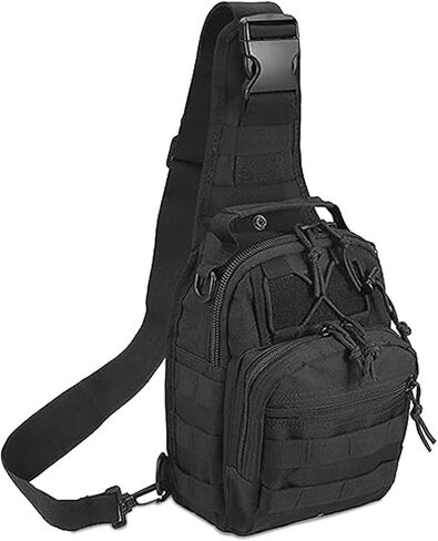 Q&Q ESSENTIALS Men Backpack Tactical Sling Bag Chest Shoulder Fanny Pack Cross Body Pouch Sport (Black) in Kuwait