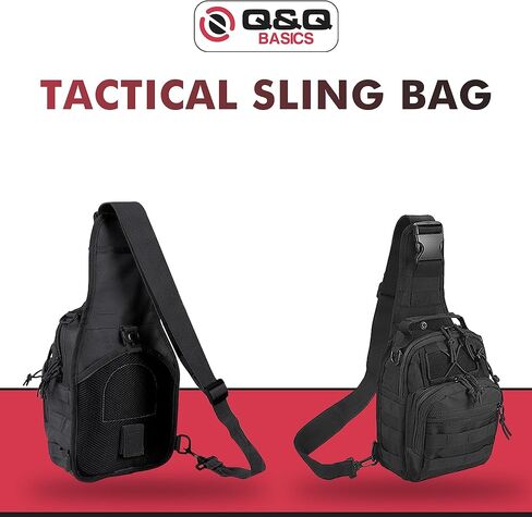 Q&Q ESSENTIALS Men Backpack Tactical Sling Bag Chest Shoulder Fanny Pack Cross Body Pouch Sport (Black) in Kuwait