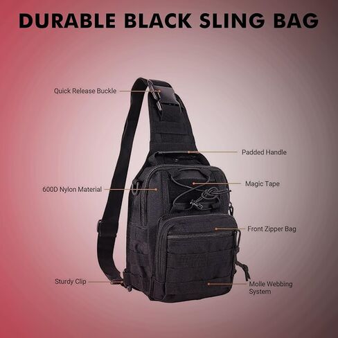 Q&Q ESSENTIALS Men Backpack Tactical Sling Bag Chest Shoulder Fanny Pack Cross Body Pouch Sport (Black) in Kuwait