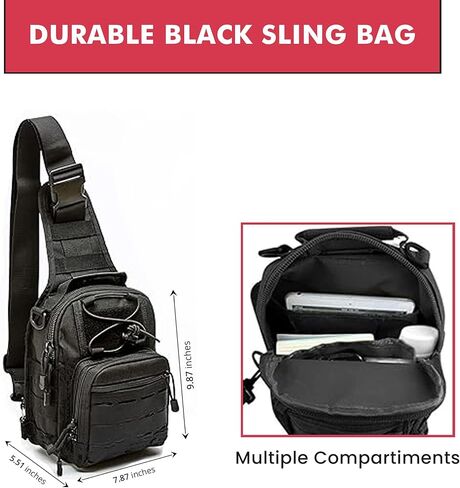 Q&Q ESSENTIALS Men Backpack Tactical Sling Bag Chest Shoulder Fanny Pack Cross Body Pouch Sport (Black) in Kuwait