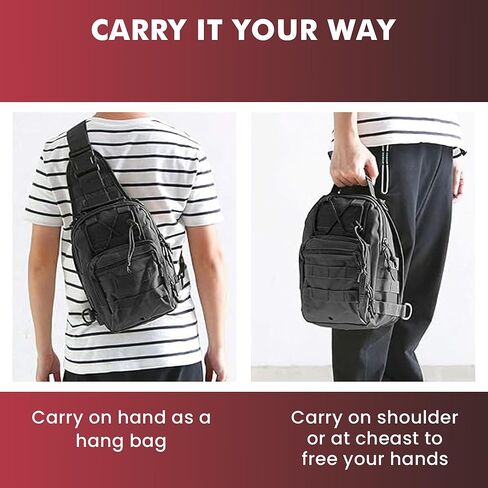 Q&Q ESSENTIALS Men Backpack Tactical Sling Bag Chest Shoulder Fanny Pack Cross Body Pouch Sport (Black) in Kuwait