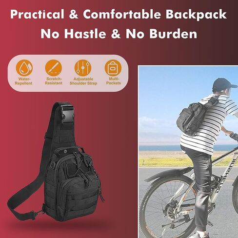 Q&Q ESSENTIALS Men Backpack Tactical Sling Bag Chest Shoulder Fanny Pack Cross Body Pouch Sport (Black) in Kuwait