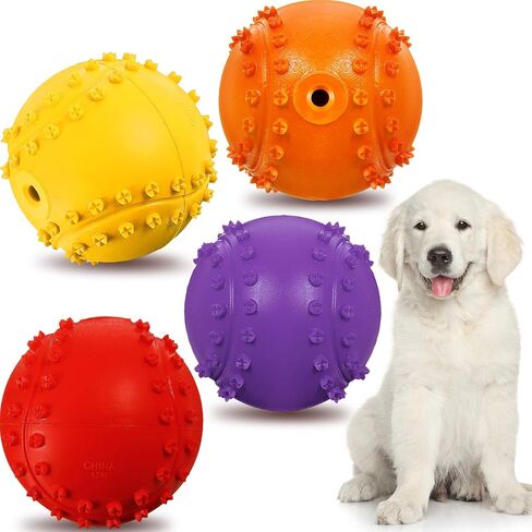 Frienda Squeaky Dog Toy Ball Reliable Rubber Squeaker Fun Interactive Toys Puppy Chew Toys Beach Outdoor Dog Ball for Large and Small Dog (Tennis Shape) in Saudi Arabia