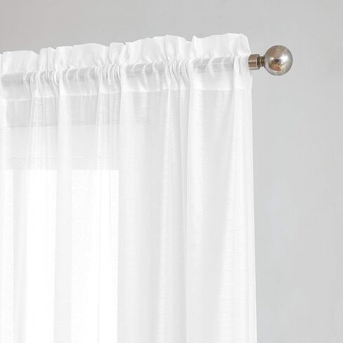 جين - ستائر شبه شفافة بجيب قضيب - قطعتين - الحجم الإجمالي 108 بوصة عرض × 63 بوصة طول - مادة تدفق الضوء الطبيعي متينة - لغرفة النوم - غرفة المعيشة - غرفة الأطفال والمطبخ (54 بوصة عرض × 63 بوصة طول، أبيض) in Kuwait