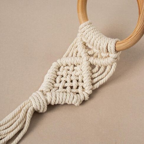 Farmhouse Curtain Tiebacks,Handmade Rustic Curtain Holdbacks for Drapes，Natural Cotton Jute Rope with Wood Club，Braided Curtain Holder with Tassel，Boho Decor Drapery Holder 2pcs (White) in Saudi Arabia