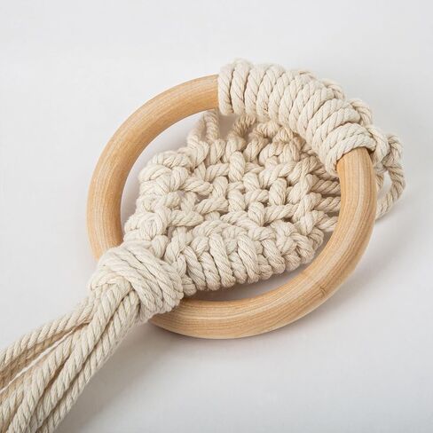 Farmhouse Curtain Tiebacks,Handmade Rustic Curtain Holdbacks for Drapes，Natural Cotton Jute Rope with Wood Club，Braided Curtain Holder with Tassel，Boho Decor Drapery Holder 2pcs (White) in Saudi Arabia