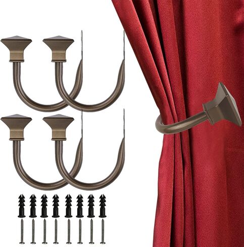 2Pcs Square Metal Decorative Curtain Holdbacks, Wall Mounted Window Drapery Tiebacks for Bedroom, Livingroom, Office Come with Screws, Black in Saudi Arabia
