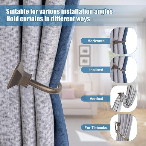 2Pcs Square Metal Decorative Curtain Holdbacks, Wall Mounted Window Drapery Tiebacks for Bedroom, Livingroom, Office Come with Screws, Black in Saudi Arabia