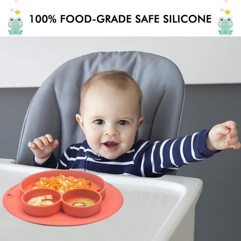 Toddler Plates with Suction, Silicone Plate for Baby, Baby Placemat Divided Baby Dish, 100% BPA Free Food Grade Silicone, Infant Feeding Bowls, Dishwasher Safe (Orange) in Saudi Arabia