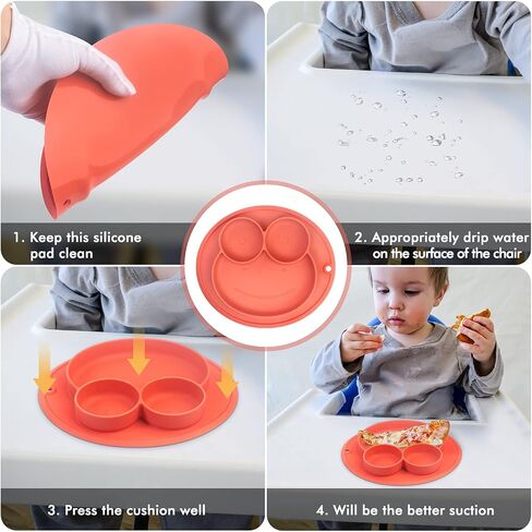 Toddler Plates with Suction, Silicone Plate for Baby, Baby Placemat Divided Baby Dish, 100% BPA Free Food Grade Silicone, Infant Feeding Bowls, Dishwasher Safe (Orange) in Saudi Arabia