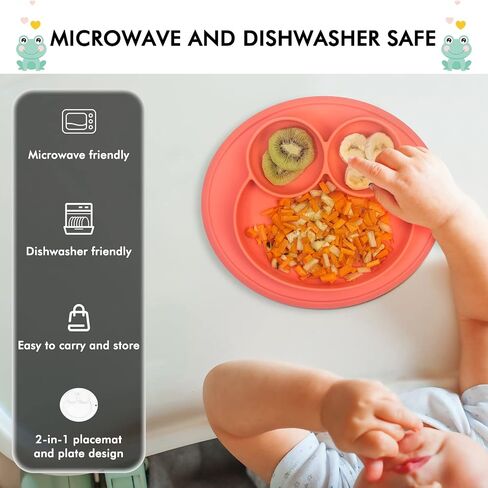 Toddler Plates with Suction, Silicone Plate for Baby, Baby Placemat Divided Baby Dish, 100% BPA Free Food Grade Silicone, Infant Feeding Bowls, Dishwasher Safe (Orange) in Saudi Arabia