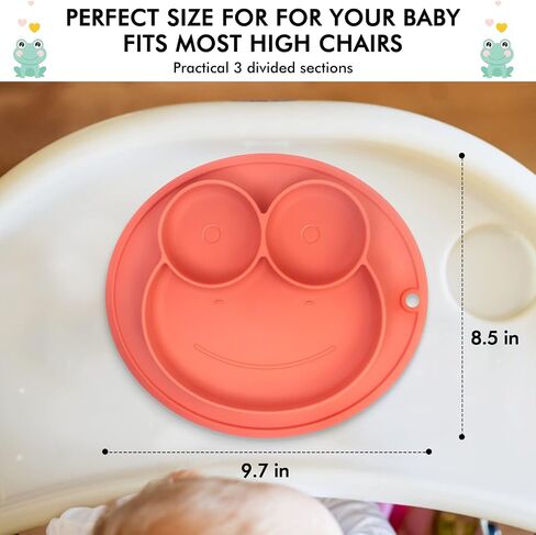 Toddler Plates with Suction, Silicone Plate for Baby, Baby Placemat Divided Baby Dish, 100% BPA Free Food Grade Silicone, Infant Feeding Bowls, Dishwasher Safe (Orange) in Saudi Arabia