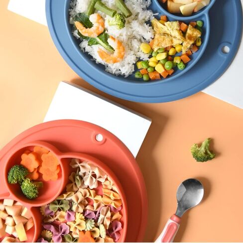 Toddler Plates with Suction, Silicone Plate for Baby, Baby Placemat Divided Baby Dish, 100% BPA Free Food Grade Silicone, Infant Feeding Bowls, Dishwasher Safe (Orange) in Saudi Arabia