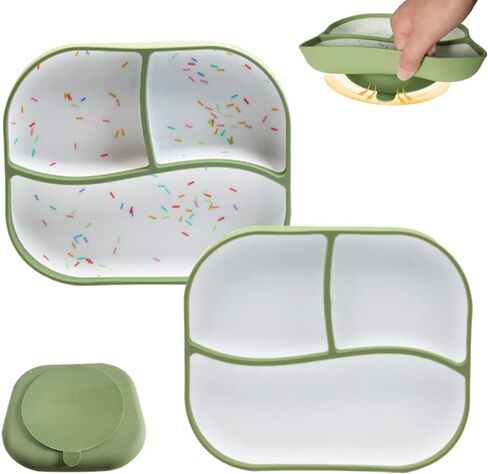 SFCCMM Suction Plates for Toddler & Baby - 100% Food Grade Silicone - Plates Stay Put with Suction - Divided Design Plates for Picky Toddler - Dishwasher &Microwave Safe - BPA Free (Lite Blue, Grey) in Kuwait