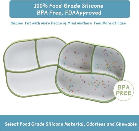 SFCCMM Suction Plates for Toddler & Baby - 100% Food Grade Silicone - Plates Stay Put with Suction - Divided Design Plates for Picky Toddler - Dishwasher &Microwave Safe - BPA Free (Lite Blue, Grey) in Kuwait