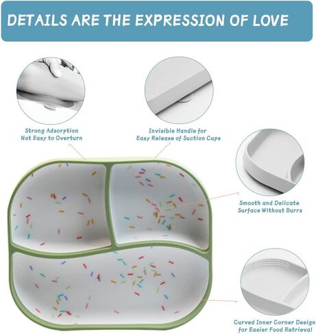 SFCCMM Suction Plates for Toddler & Baby - 100% Food Grade Silicone - Plates Stay Put with Suction - Divided Design Plates for Picky Toddler - Dishwasher &Microwave Safe - BPA Free (Lite Blue, Grey) in Kuwait