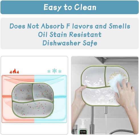 SFCCMM Suction Plates for Toddler & Baby - 100% Food Grade Silicone - Plates Stay Put with Suction - Divided Design Plates for Picky Toddler - Dishwasher &Microwave Safe - BPA Free (Lite Blue, Grey) in Kuwait