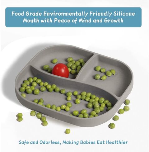 SFCCMM Suction Plates for Toddler & Baby - 100% Food Grade Silicone - Plates Stay Put with Suction - Divided Design Plates for Picky Toddler - Dishwasher &Microwave Safe - BPA Free (Lite Blue, Grey) in Kuwait