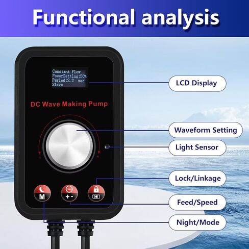 CONQUERALL 520-2600GPH 15W Wave Maker 24V DC متعدد الزوايا اتجاه موجة جيبية تقنية تدفق كبيرة لخزان الأسماك وحوض السمك في المياه العذبة والمياه المالحة in Kuwait