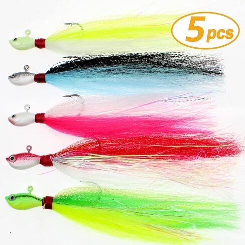 Fishing Jigs Kit Bucktail Jigs Hair Swimbait Heads Marabou Feather in Saudi Arabia