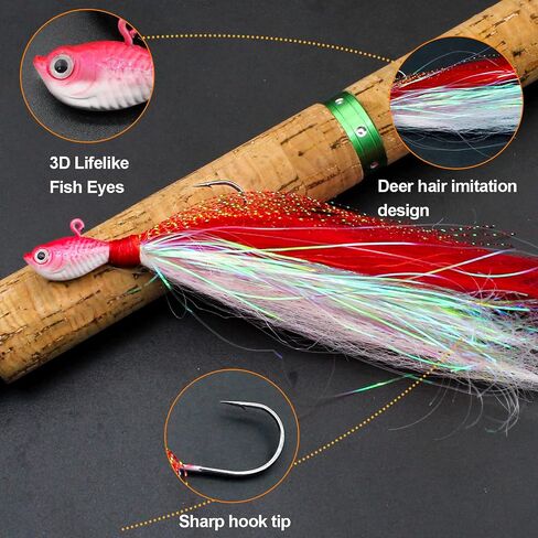 Fishing Jigs Kit Bucktail Jigs Hair Swimbait Heads Marabou Feather in Saudi Arabia