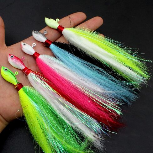 Fishing Jigs Kit Bucktail Jigs Hair Swimbait Heads Marabou Feather in Saudi Arabia