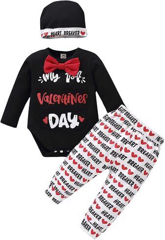3Pcs Newborn Baby Boy Valentine's Day Outfit, Bowtie Romper Long Pants Hat Gentleman Clothes Set in Saudi Arabia