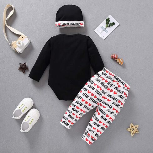 3Pcs Newborn Baby Boy Valentine's Day Outfit, Bowtie Romper Long Pants Hat Gentleman Clothes Set in Saudi Arabia
