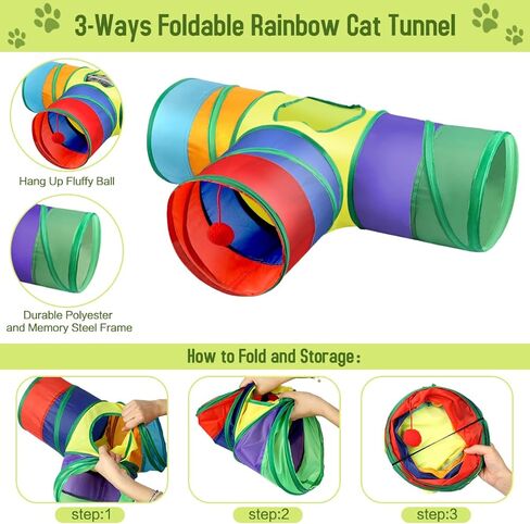 AILUKI 32 قطعة من ألعاب القطط الصغيرة، ألعاب تفاعلية متنوعة للنعناع البري مع نفق قوس قزح قابل للطي، كرات مجعدة من ريش القطط، لعبة الربيع للقطط، كيتي، الجرو in Kuwait