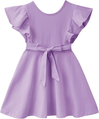Dutebare Toddler Girl Sleeveless Dress Ruffle Trim Backless Belted Swing A-line Kids Casual Sundress in Saudi Arabia