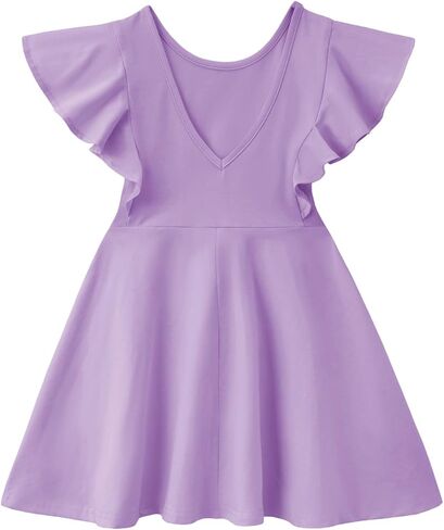 Dutebare Toddler Girl Sleeveless Dress Ruffle Trim Backless Belted Swing A-line Kids Casual Sundress in Saudi Arabia