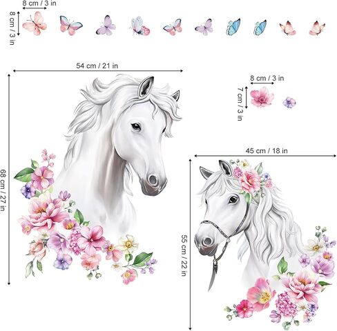 decalmile White Horse Flower Wall Decals Farm Animal Floral Butterfly Wall Stickers Baby Nursery Bedroom Living Room Wall Decor in Saudi Arabia