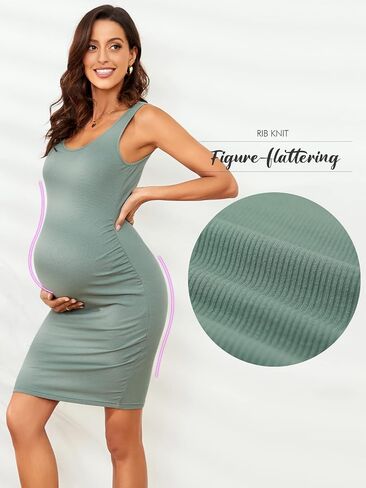 Glampunch Women’s Maternity Sleeveless Dress Rib Knit Bodycon Pregnancy Tank Dresses for Daily Wearing or Baby Shower in Saudi Arabia