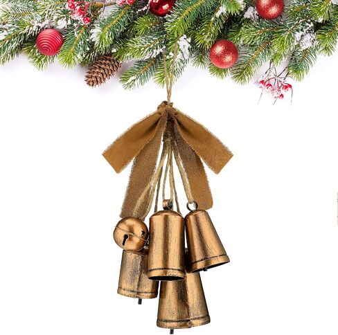 Tandefio 5 Pieces Vintage Christmas Cow Bells Rustic Christmas Decor Harmony Cow Bells Rustic Lucky Christmas Hanging Cone Bells for Christmas Indoor and Outdoor Decoration Supplies in Saudi Arabia